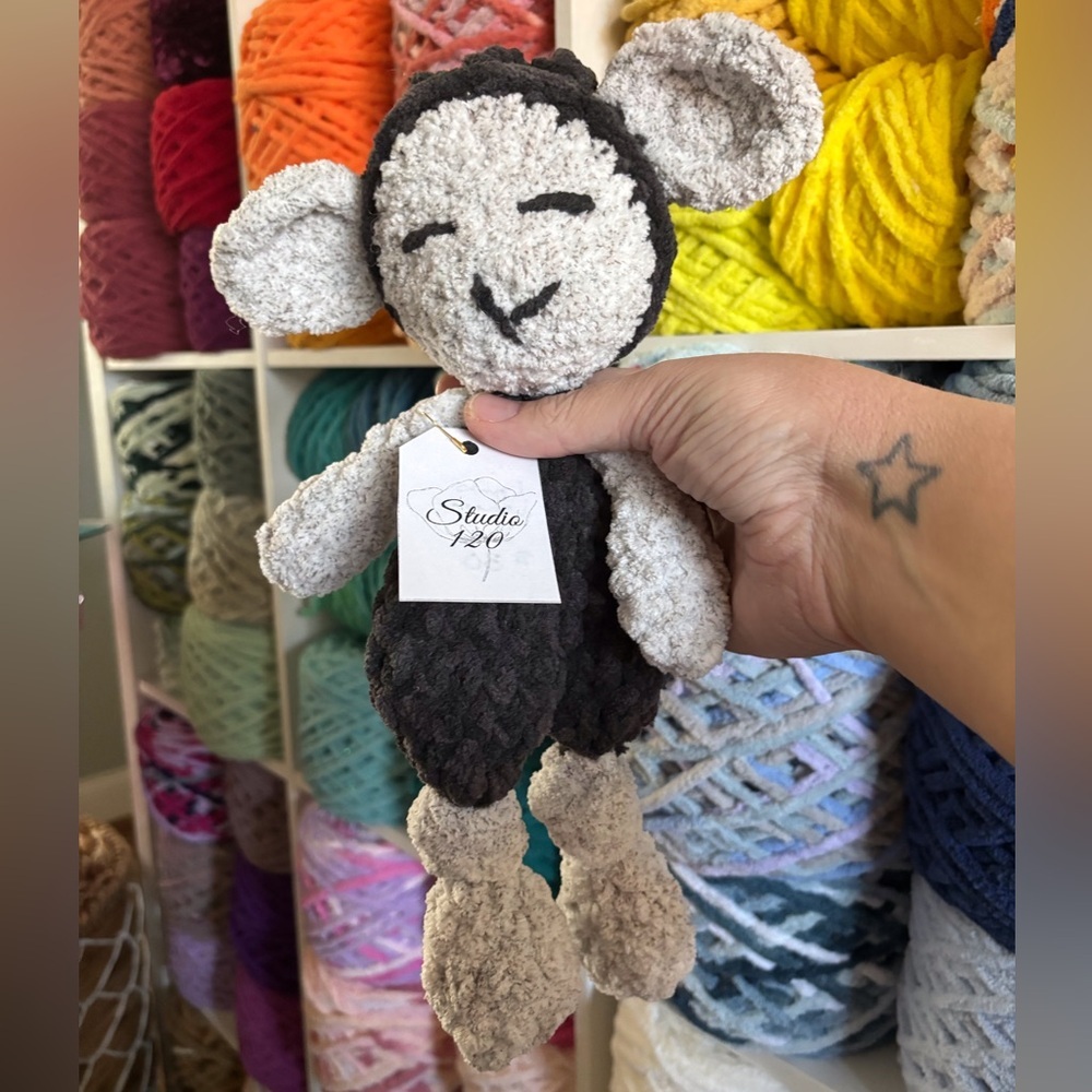 Handmade Crochet mini Black lamb knotted lovey